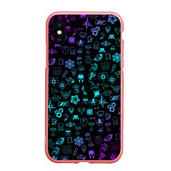 Чехол iPhone XS Max матовый RAINBOW SIX SIEGE NEON PATTERN SYMBOL