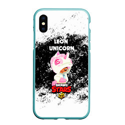 Чехол iPhone XS Max матовый BRAWL STARS LEON UNICORN РОЗОВЫЙ, цвет: 3D-мятный