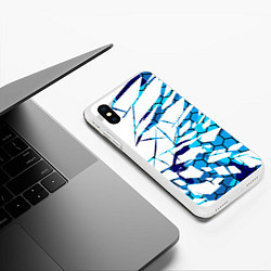 Чехол iPhone XS Max матовый 3D ВЗРЫВ ПЛИТ Белые и синие осколки, цвет: 3D-белый — фото 2