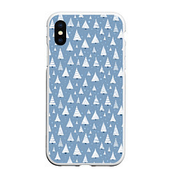 Чехол iPhone XS Max матовый Паттерн белые елочки на зимнем серо-голубом фоне с, цвет: 3D-белый