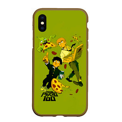 Чехол iPhone XS Max матовый Шигео, Ямочки и Рэйгэн налет на пиццу - Mob Psycho