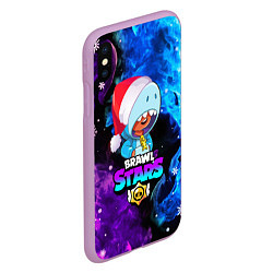 Чехол iPhone XS Max матовый LEON SHARK НОВОГОДНИЙ BRAWL STARS НЕОНОВЫЙ ОГОНЬ, цвет: 3D-сиреневый — фото 2