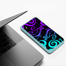 Чехол iPhone XS Max матовый НЕОНОВОЕ ТАТУ ДРАКЕНА УЗОР, цвет: 3D-мятный — фото 2