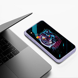Чехол iPhone XS Max матовый Разноцветный тигр, цвет: 3D-светло-сиреневый — фото 2