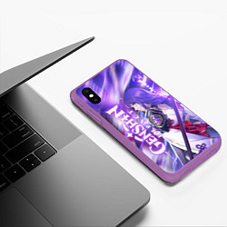 Чехол iPhone XS Max матовый SHOGUN RAIDEN KATANA NEON, GENSHIN IMPACT, цвет: 3D-фиолетовый — фото 2