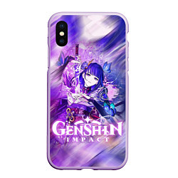 Чехол iPhone XS Max матовый SHOGUN RAIDEN NEON KATANA, GENSHIN IMPACT, цвет: 3D-сиреневый