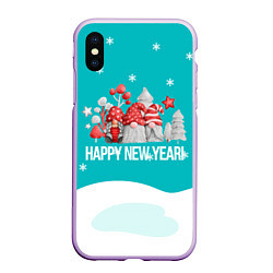 Чехол iPhone XS Max матовый Happy New Year Новогодние гномы, цвет: 3D-сиреневый