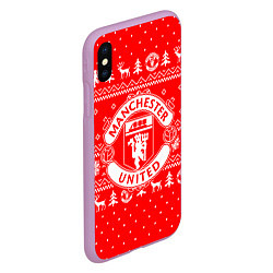 Чехол iPhone XS Max матовый FC Manchester United: Новогодний узор, цвет: 3D-сиреневый — фото 2