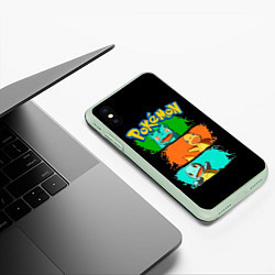 Чехол iPhone XS Max матовый Стартовые покемоны - Pokemon, цвет: 3D-салатовый — фото 2