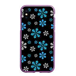 Чехол iPhone XS Max матовый Снежинки Черепа черный, цвет: 3D-фиолетовый