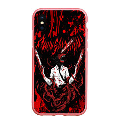 Чехол iPhone XS Max матовый Человек бензопила в крови Chainsaw Man