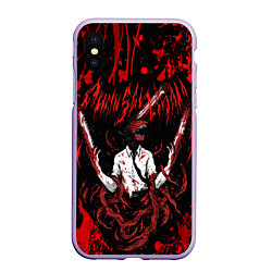 Чехол iPhone XS Max матовый Человек бензопила в крови Chainsaw Man