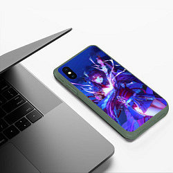 Чехол iPhone XS Max матовый Шогун Райден под луной Геншин Импакт, цвет: 3D-темно-зеленый — фото 2