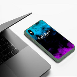 Чехол iPhone XS Max матовый Genshin Impact Облака, цвет: 3D-темно-зеленый — фото 2