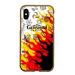 Чехол iPhone XS Max матовый Genshin Impact - Fire, цвет: 3D-коричневый