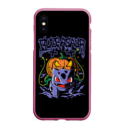 Чехол iPhone XS Max матовый Bulbasaur арт, цвет: 3D-малиновый