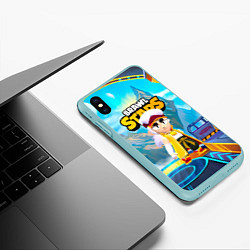 Чехол iPhone XS Max матовый ФЭНГ BRAWL STARS SPACE, цвет: 3D-мятный — фото 2