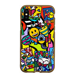 Чехол iPhone XS Max матовый Romero Britto - emoji, цвет: 3D-коричневый