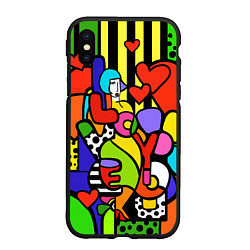 Чехол iPhone XS Max матовый Romero Britto - love you, цвет: 3D-черный