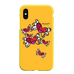 Чехол iPhone XS Max матовый Romero Britto - flying hearts, цвет: 3D-желтый