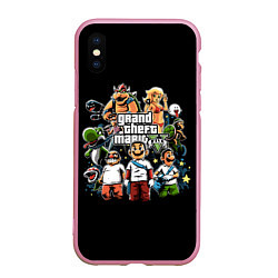 Чехол iPhone XS Max матовый Mario x GTA, цвет: 3D-розовый