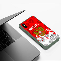 Чехол iPhone XS Max матовый Russia Паттерн Гербов, цвет: 3D-темно-зеленый — фото 2