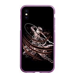 Чехол iPhone XS Max матовый ЛЕви разрезающий все Атака титанов, цвет: 3D-фиолетовый