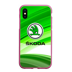 Чехол iPhone XS Max матовый Skoda texture, цвет: 3D-малиновый