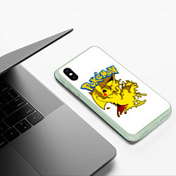 Чехол iPhone XS Max матовый Пикачу злой Pokemon, цвет: 3D-салатовый — фото 2