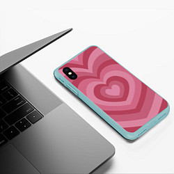 Чехол iPhone XS Max матовый Сердца LOVE, цвет: 3D-мятный — фото 2