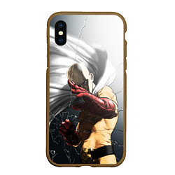 Чехол iPhone XS Max матовый One Punch Man - Сайтама, цвет: 3D-коричневый