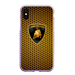 Чехол iPhone XS Max матовый Lamborghini gold соты, цвет: 3D-светло-сиреневый