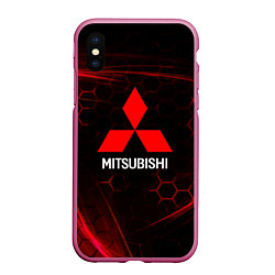 Чехол iPhone XS Max матовый Mitsubishi красные соты, цвет: 3D-малиновый