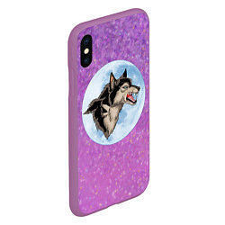 Чехол iPhone XS Max матовый Волк оборотень и Луна, звёздное небо, цвет: 3D-фиолетовый — фото 2