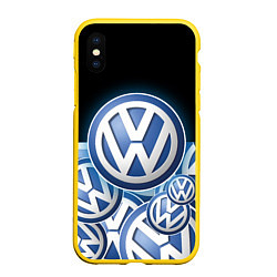Чехол iPhone XS Max матовый Volkswagen Большое лого паттерн, цвет: 3D-желтый