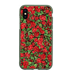 Чехол iPhone XS Max матовый Букет алых роз, цвет: 3D-темно-зеленый