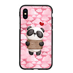 Чехол iPhone XS Max матовый Панда с сердечком love, цвет: 3D-черный