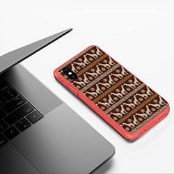 Чехол iPhone XS Max матовый Жирафы Африка паттерн, цвет: 3D-красный — фото 2