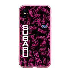 Чехол iPhone XS Max матовый SUBARU STI PATTERN, цвет: 3D-розовый