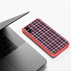 Чехол iPhone XS Max матовый Шотландская клетка Tartan scottish роз-черно-бел, цвет: 3D-красный — фото 2