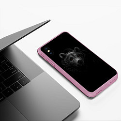 Чехол iPhone XS Max матовый Голова хищного медведя, цвет: 3D-розовый — фото 2