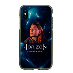 Чехол iPhone XS Max матовый Horizon Forbidden West - Молнии, цвет: 3D-темно-зеленый