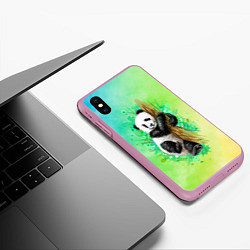 Чехол iPhone XS Max матовый ПАНДА PANDA ЦВЕТНЫЕ КРАСКИ, цвет: 3D-розовый — фото 2