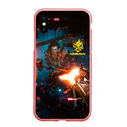 Чехол iPhone XS Max матовый Cyberpunk 2077 Night city