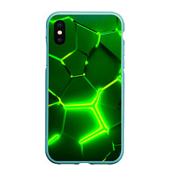 Чехол iPhone XS Max матовый 3D ПЛИТЫ НЕОН NEON GREEN HEXAGON РАЗЛОМ