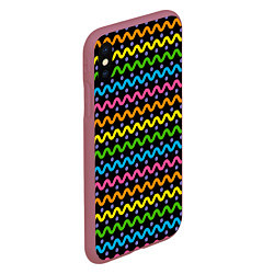 Чехол iPhone XS Max матовый Разноцветные волнистые линии, цвет: 3D-малиновый — фото 2