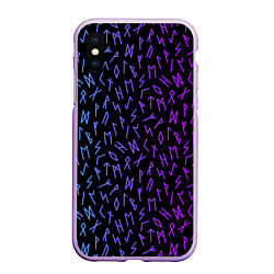 Чехол iPhone XS Max матовый Рунический алфавит Neon pattern, цвет: 3D-сиреневый