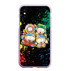 Чехол iPhone XS Max матовый Мультфильм Южный парк персонажи South Park, цвет: 3D-сиреневый