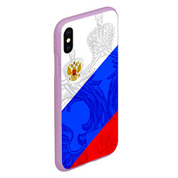 Чехол iPhone XS Max матовый Российский герб: триколор, цвет: 3D-сиреневый — фото 2