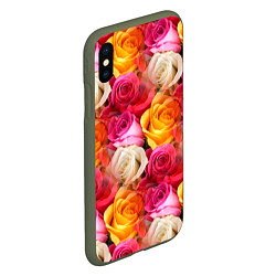 Чехол iPhone XS Max матовый Красные, желтые и белые розы, цвет: 3D-темно-зеленый — фото 2